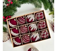 Hiseng Christmas Baubles Set, Decoration Ball Set Shatterproof Xmas Bauble Ornaments Hanging Decoration for Xmas Tree Festival Holiday Wedding Party, Indoor Outdoor (Burgundy,12 Pcs)