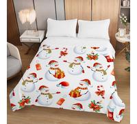 Hiseng Christmas Quilted Bedspreads Single Double King Size, 2025 2.5 Tog Soft Coverless Duvet, Lightweight Bed Throws, Reversible Summer Quilted for Sofa Bed (Snowman,130 * 150cm)
