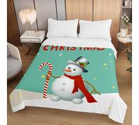 Hiseng Christmas Quilted Bedspreads Single Double King Size, 2025 2.5 Tog Soft Coverless Duvet, Lightweight Bed Throws, Reversible Summer Quilted for Sofa Bed (Snowman and Winter,130 * 150cm)
