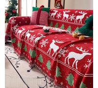 Hiseng Christmas Throw for Sofa Extra Large, Red Green Soft Chenille Blanket Decorative Throw, 1 2 3 4 Seater Sofa Quilts, Xmas Travel Nap Blanket for Chair Couch Bed, Armchair (Red,180x300cm)