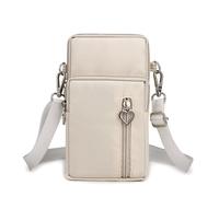 Hiseng Cross Body Bag Women, Solid Color Crossbody Phone Bag With Adjustable Strap and Card Slots, Oxford Cloth Women Zipper Versatile Phone Bag, Small Coin Purse Handbag Shoulder Bag (L,Beige)