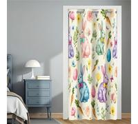 Hiseng Door Curtains with Eyelet for Door Window, 3D Easter Bunny Egg Printed Single Front Doorway Curtain Privacy Blackout Divider for Bedroom Living Room Hallway Kitchen (Colorful 10,150x200cm)
