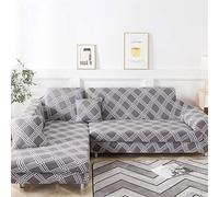 Hiseng Elastic L Shape Sofa Covers 2pcs Sectional Sofa Covers Chaise Longue Stretch Slipcovers Furniture Protector Removable Full Covered Home Décor (C,3 seats + 3 seats)