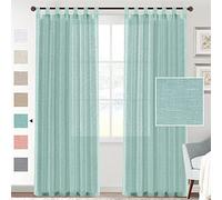 Hiseng Faux Linen Voile Tab Top Curtains 2 Panels, Semi Sheer Linen Look Net Curtains Window Drapes Privacy Protected for Home Bedroom Living Room Balcony Decorative (132x274cm,Mint Green)