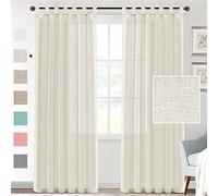 Hiseng Faux Linen Voile Tab Top Curtains 2 Panels, Semi Sheer Linen Look Net Curtains Window Drapes Privacy Protected for Home Bedroom Living Room Balcony Decorative (132x274cm,Beige)