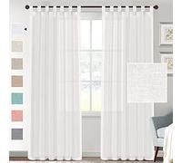 Hiseng Faux Linen Voile Tab Top Curtains 2 Panels, Semi Sheer Linen Look Net Curtains Window Drapes Privacy Protected for Home Bedroom Living Room Balcony Decorative (132x241cm,White)