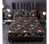 Hiseng Fitted Sheet 30 cm Deep Brushed Microfiber Ultra Soft No-Iron Wrinkle-Resistant Plain Dyed Fitted Bed Sheets Breathable Single Double King Super King Sheets (2 x Pillowcases,3D Geometric)