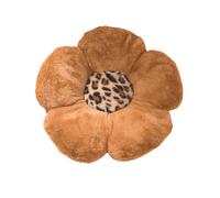 Hiseng Flower Pillow Floor Cushion Seat Leopard print Daisy Cushion Faux rabbit fur Fabric Ultra-Soft Cute Plush Flower-Shaped Throw Pillow for Room Decor for Bedroom Sofa Chair Car (Camel,45x45cm)