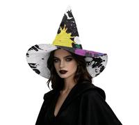 Hiseng Foldable Portable Witch Hat for Women Adults | Colorful Graffiti Quilted Witches Hat,Comfortable Pointed Wizard Hat,for Halloween Fancy Dress Costume Party Accessories