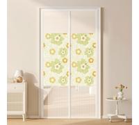 Hiseng Fresh Floral Magnetic Fly Screen Door, Privacy Fly Screens for Doors Mesh Curtain,Magnets Full Frame Hook and Loop with Powerful Top-Bottom for Patio Balcony Kitchen (Yellow Green,110x200cm)