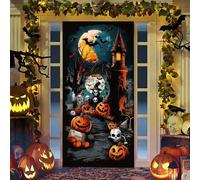 Hiseng Halloween Door Decorations Banner, Happy Halloween Door Cover Backdrop House Decoration Window for Halloween Eve Party Wall Outdoor Indoor Decor (Pumpkin,90x200cm)
