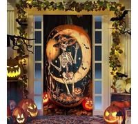 Hiseng Halloween Door Decorations Banner, Happy Halloween Door Cover Backdrop House Decoration Window for Halloween Eve Party Wall Outdoor Indoor Decor (Skull,90x180cm)