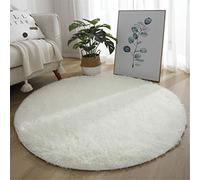 Hiseng Indoor Round Area Rug, Hiser Modern Extra Soft Fluffy Long Carpet Living Room Shaggy Nursery Kids Playing Mat Bedroom Dining Room Floor Mat Home Decor (White,200x200cm)