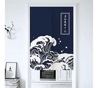 Hiseng Japanese Noren Doorway Curtain, Japanese Style Cotton Linen Long Type Printed Half-door Curtain for Home Decoration, Cafe Bedroom Kitchen Restaurants Partition Curtain (Ukiyo-e Waves,80x120cm)