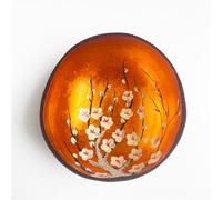 Hiseng Key Bowl,Hand Painted Natural Coconut Bowls,Leaf Print Decorative Bowl,Key Bowl for Hallways,Storage Bowl for Jewellery,Nuts,Candy (White flowers)