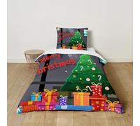 Hiseng Kids Single Duvet Cover Set Duvet Cover Matching Pillow Case Christmas Tree Comfy Single Bedding Sets Junior/Teenagers Single Bed Duvet Cover for Boys Girls (100x135cm,I)