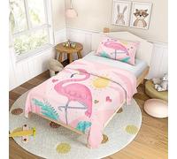 Hiseng Kids Single Duvet Cover Set, Duvet Cover with 1-2 Pillow Case Bedding Sets Junior Teenagers Single Bed Duvet Cover for Boys Girls (120x150cm,Sun Flamingos)