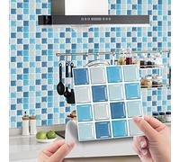 Hiseng Kitchen Bathroom Marble Wall Tile Stickers, DIY Rectangle 3D Mosaic Style Decals Sticker for Kitchen Living Room Bathroom Home Decor Self-Adhesive, 10x10cm (Blue,10pcs)