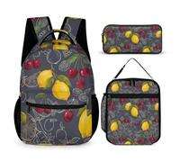 Hiseng Lemon Print School Backpack Set (Gray)