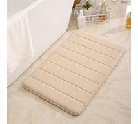 Hiseng Memory Foam Bath Mat, Non Slip Machine Washable Bathroom Mat, Highly Absorbent Supersoft Shower Door Mat, Microfiber Bath Rug Foot Mat for Bathroom Floor (40x120CM,Beige)