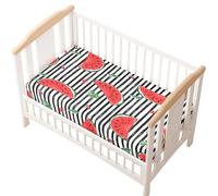 Hiseng Microfiber Crib Sheets, Cot Bed Sheets Watermelon Pattern Cot Fitted Sheets Bassinet Mattress, Soft and Comfortable Toddler Bed Sheets for Boys, Girls (Black Stripe,80x160cm)