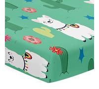 Hiseng Microfiber Crib Sheets, Cot Bed Sheets with 3D Alpaca Printed Cot Fitted Sheets Bassinet Mattress, Soft and Comfortable Toddler Bed Sheets for Boys, Girls (Cactus,51x85x10cm)