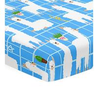 Hiseng Microfiber Crib Sheets, Cot Bed Sheets with 3D Alpaca Printed Cot Fitted Sheets Bassinet Mattress, Soft and Comfortable Toddler Bed Sheets for Boys, Girls (Blue Plaid,65x95x10cm)