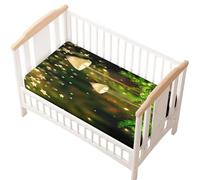 Hiseng Microfiber Crib Sheets, Cot Bed Sheets with 3D Mushroom Cot Fitted Sheets Bassinet Mattress, Soft and Comfortable Toddler Bed Sheets for Boys, Girls (Firefly Star,60x120cm)