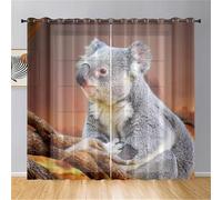 Hiseng Net Curtains for Windows, 2 Panels, Semi Transparent Eyelet Voile Panels, Sheer Curtains for Windows Living Room Kitchen Door Window (Sunset Koala,140x160cm)