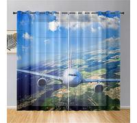 Hiseng Net Curtains for Windows, Voile Fabric 2 Panels, 3d Airplane Printed Eyelet Extra Long Extra Wide Curtains, Net Curtain For Living Room Kitchen Door Window (80x115cm,high altitude)