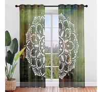 Hiseng Net Curtains for Windows, Voile Fabric 2 Panels, 3d Color Mandala Printed Eyelet Extra Long Extra Wide Curtains, Net Curtain For Living Room Kitchen Door Window (107x213cm,white)