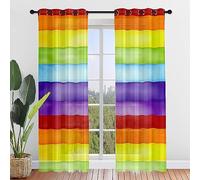 Hiseng Net Curtains for Windows, Voile Fabric 2 Panels, Rainbow Stripe Printed Eyelet Extra Long Extra Wide Curtains, Net Curtain For Living Room Kitchen Door Window (140x244cm,color stripes)