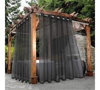 Hiseng Outdoor Curtains Waterproof for Garden Pergola 2 Panels Semi Voile Sheer Transparent Curtains with Eyelets for Patio, Gazebo, Cabana 3 Colors (132x274cm,Black)
