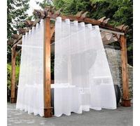 Hiseng Outdoor Curtains Waterproof for Garden Pergola 2 Panels Sheer Outdoor Curtains Semi Voile Sheer Curtains Transparent Curtains with Eyelets for Patio, Gazebo, Cabana 3 Colors (132x274cm,White)