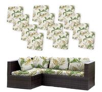 Hiseng Outdoor Patio Cushion Covers Replacement 8 PCS /12PCS for Garden Rattan Furniture Sofa Chair Pad Seat Cushions, 3D Tropical Leaves Pattern, Soft Stretch Washable Sofa Cover (12PCS)