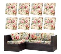 Hiseng Outdoor Patio Cushion Covers Replacement for Garden Furniture Patio Chair Pad Sofa Seat Cushion, Elegant Floral Print Soft Stretch Washable Sofa Slicover (Peony,8 PCS)