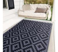 Hiseng Outdoor Rugs for Patios Waterproof, Reversible Decking Woven Garden Mats, Geometry Anti-slip Large Outdoor Rug for Lawn, Camping, Deck, Beach, Picnic, Backyard (Black and gray,120x180cm)