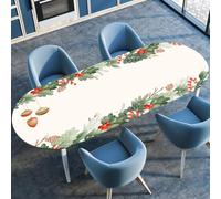Hiseng Oval Tablecloth Christmas, Oval Table Cloth with Elastic Edged Table Cover Wipe Clean,Washable Table Cover for Kitchen Dining, Party, Banquet Outdoor (Green leaves,122cmx173cm)