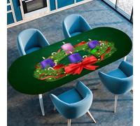 Hiseng Oval Tablecloth Christmas, Oval Table Cloth with Elastic Edged Table Cover Wipe Clean,Washable Table Cover for Kitchen Dining, Party, Banquet Indoor Outdoor (Green wreath,132cmx178cm)