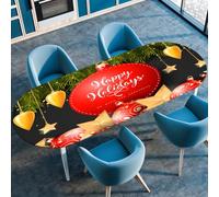 Hiseng Oval Tablecloth Christmas, Oval Table Cloth with Elastic Edged Table Cover Wipe Clean,Washable Table Cover for Kitchen Dining, Party, Banquet Outdoor (Heart-shaped ball,107cmx173cm)