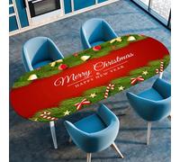 Hiseng Oval Tablecloth Christmas, Oval Table Cloth with Elastic Edged Table Cover Wipe Clean,Washable Table Cover for Kitchen Dining, Party, Banquet Outdoor (Candy cane,107cmx173cm)