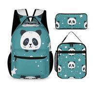 Hiseng Panda Pattern School Backpack Set with Lunch Bag Pencil Case (Teal)