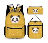 Hiseng Panda Pattern School Backpack Set with Lunch Bag Pencil Case (Turmeric)
