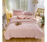 Hiseng Plaid Pattern Quilt Double Single, Lightweight Coverless Duvet Quilted Comforter for All Seasons, Reversible and Machine Washable (Pink,200x230cm)