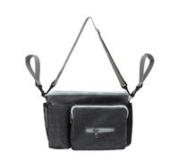 Hiseng Pram Bag Pram Accessories with Cup Holders, Universal Pram Organiser Multifunctional Buggy Bag, Pram Organiser Bag for Diaper Storage, Baby Bottle & Mobile Phone (Grey,31x15x20cm)