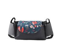 Hiseng Pram Bag Pram Accessories with Cup Holders, Zoo Print Universal Pram Organiser Multifunctional Buggy Bag, Pram Organiser Bag for Diaper Storage, Baby Bottle Toys (Owl Fox,35x15x11cm)