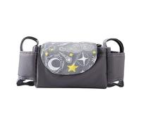 Hiseng Pram Bag Pram Accessories with Insulated Cup Holders, Universal Pram Organiser Multifunctional Buggy Bag, Pram Organiser Bag for Diaper Storage, Baby Bottle & Toys Fits (Moon,35x15x11cm)