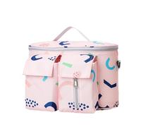 Hiseng Pram Bag Pram Accessories with Insulated Cup Holders, Universal Pram Organiser Multifunctional Buggy Bag, Pram Organiser Bag for Baby Bottle & Toys (Pink Geometry,31x15x20cm)