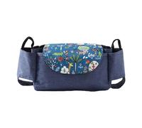 Hiseng Pram Bag Pram Accessories with Insulated Cup Holders, Universal Pram Organiser Multifunctional Buggy Bag, Pram Organiser Bag for Diaper Storage, Baby Bottle & Toys Fits (Plant,35x15x11cm)