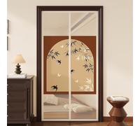 Hiseng Retro Classic Magnetic Fly Screen Door, Privacy Fly Screens for Doors Mesh Curtain, Magnets Full Frame Hook and Loop with Powerful Top-Bottom for Patio Balcony Kitchen (Bamboo Leaves,100x200cm)